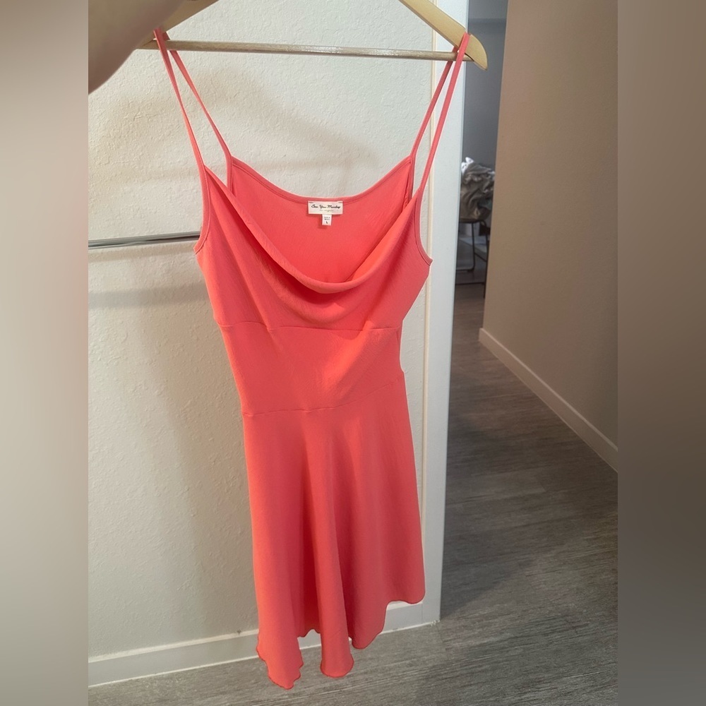 See You Monday Coral Sleeveless Swoop Neck Dress